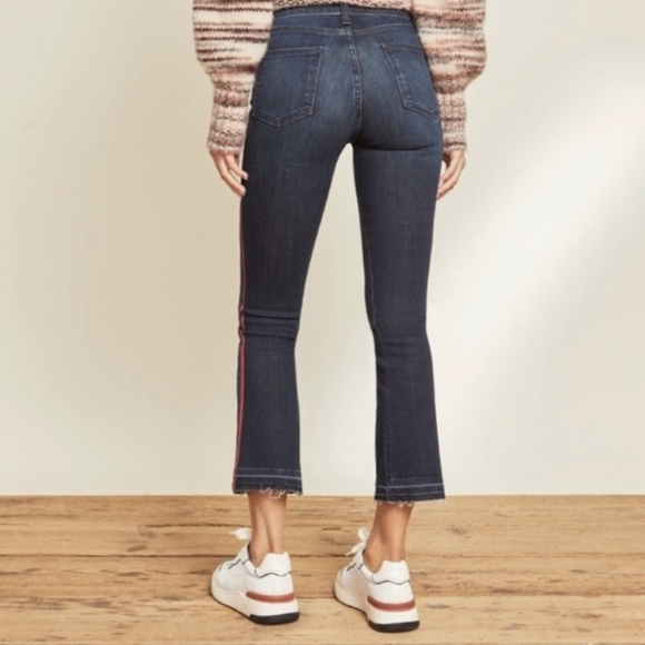 Veronica Beard Carolyn 10" Baby Boot Jeans Navy/Red Leg Stripe Released Hem - 25 - Picture 3 of 15